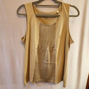 CHICOS SIZE 2 LARGE 12 TAN TAUPE SLEEVELESS TOP, COTTON MODAL 100% SILK